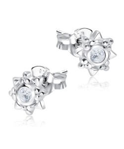 Pretty Flowers With CZ Stone Silver Ear Stud STS-5137